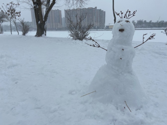 снег снегопад снеговик зима